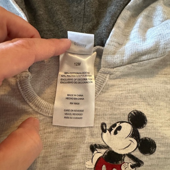 Disney- Mickey Mouse Gray Kids Hoodie with Ears, Size 12M - Picture 3 of 3